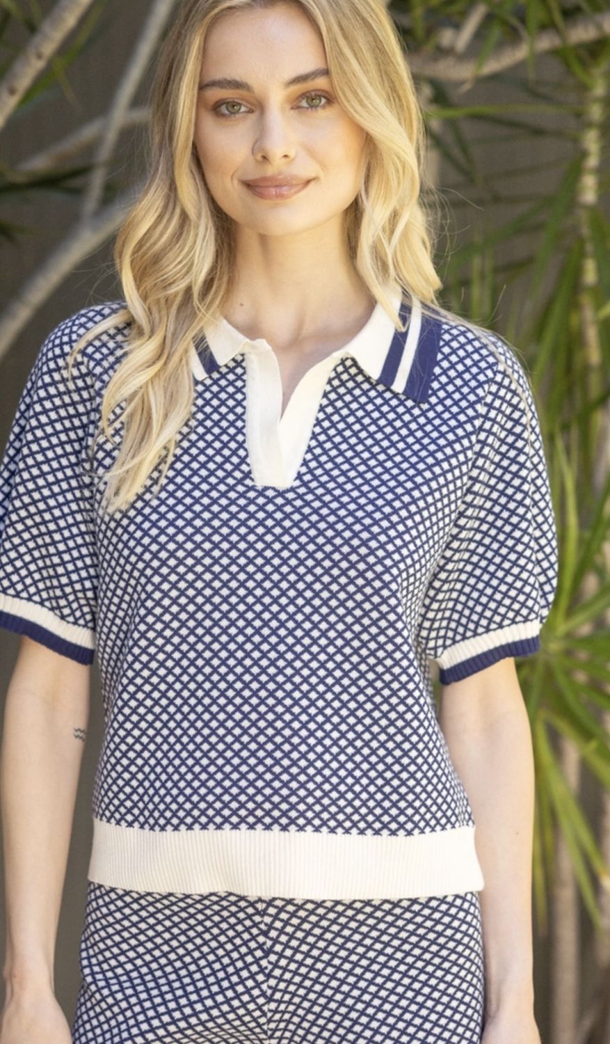 Nautical Diamond Print Knit Top