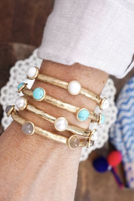 Jeweled Stretchy Bangle With Semi Precious Stones