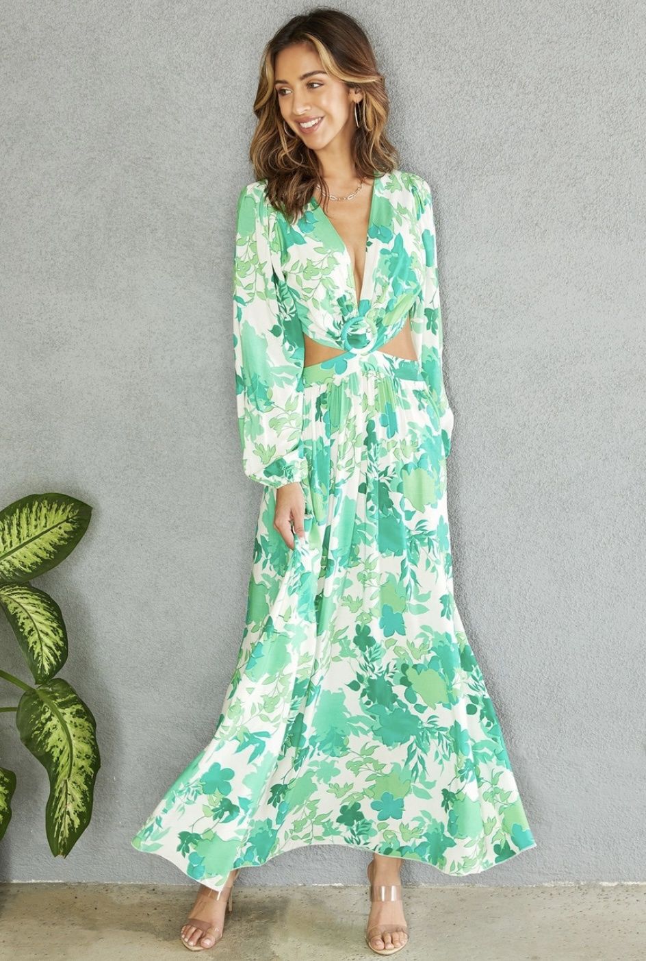 Spring Floral Flowing Maxi Dress Kelly Green