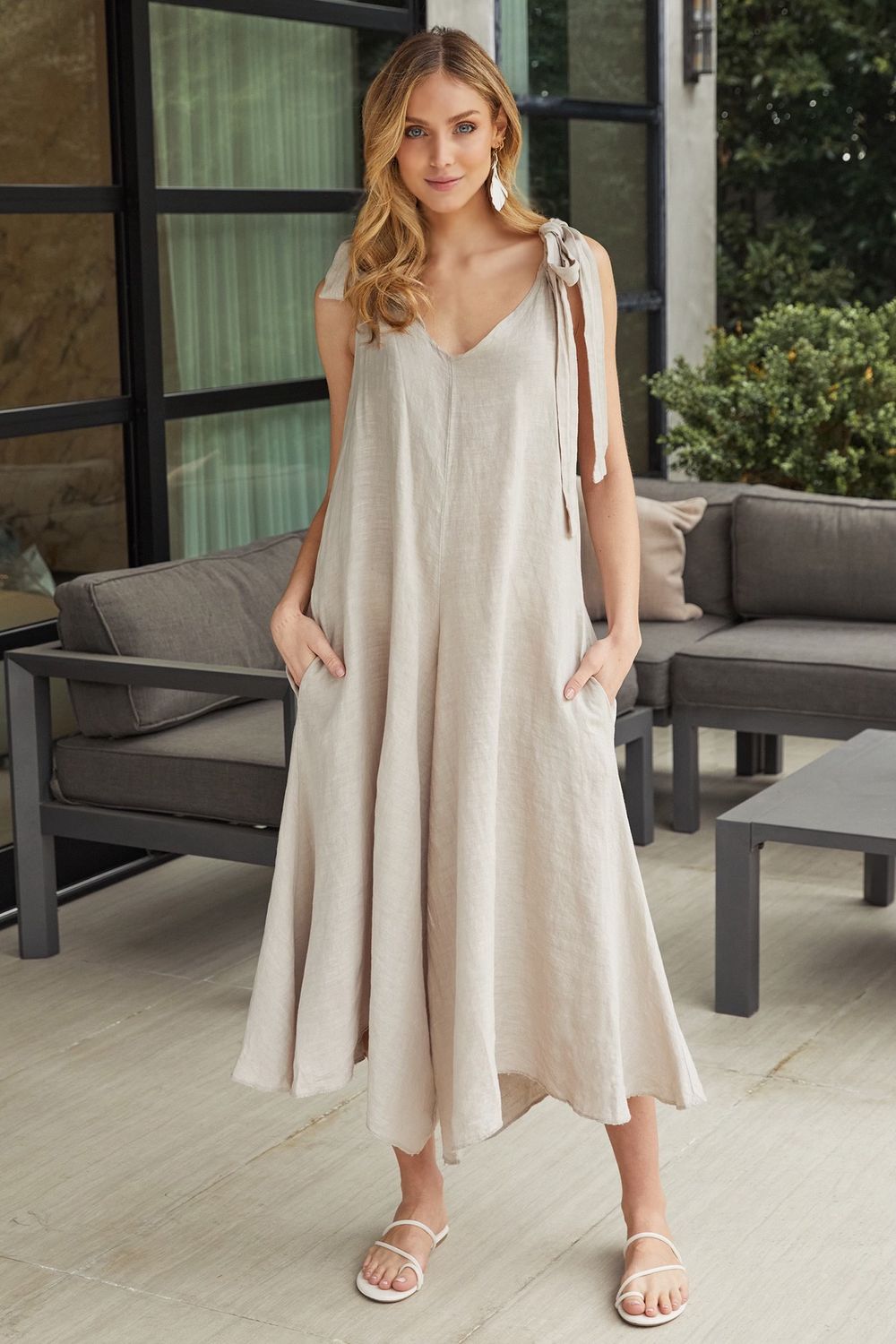 Tie Shoulder Linen jumpsuit