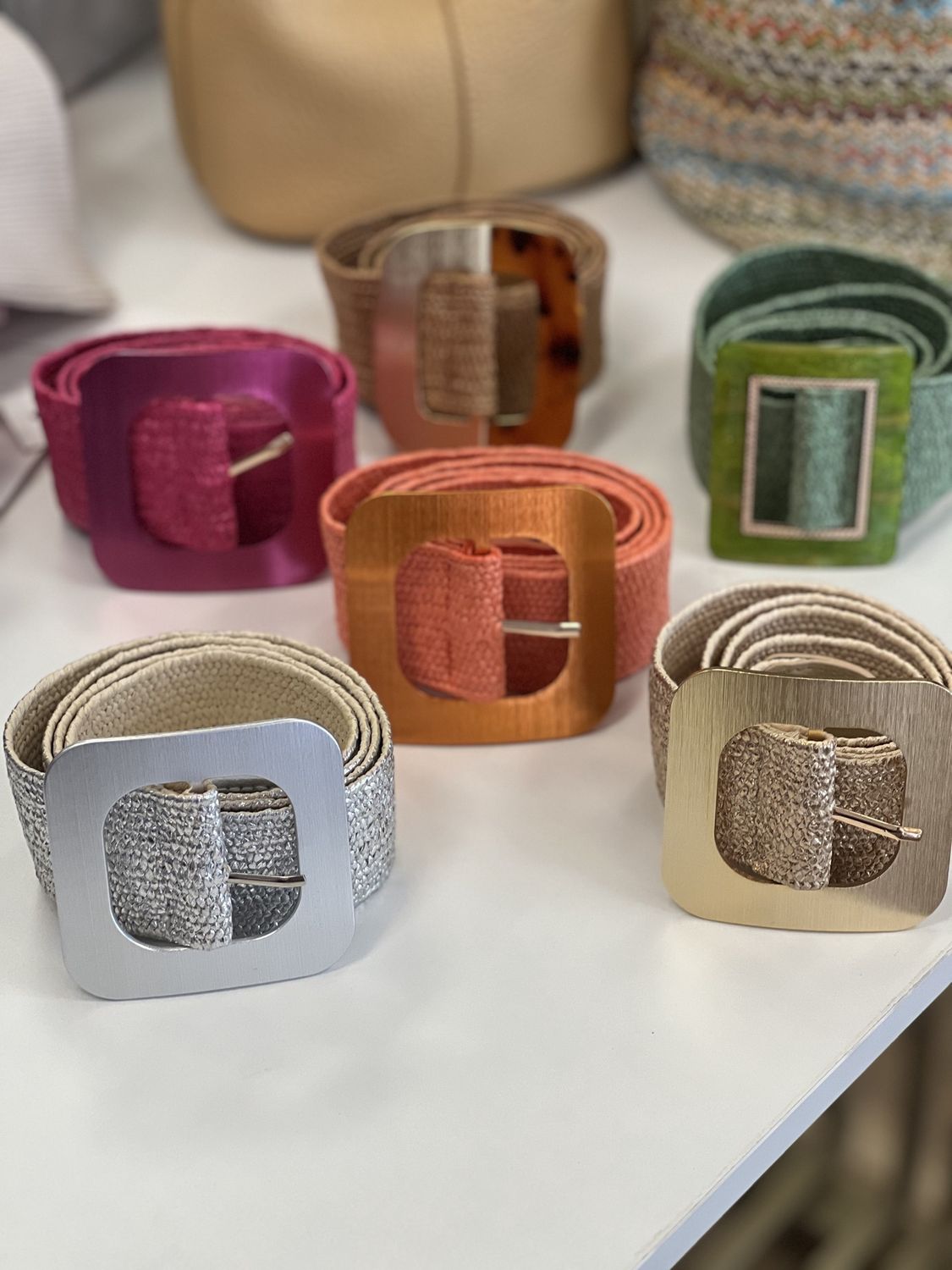 Faux Straw Square Metal Buckle Belt