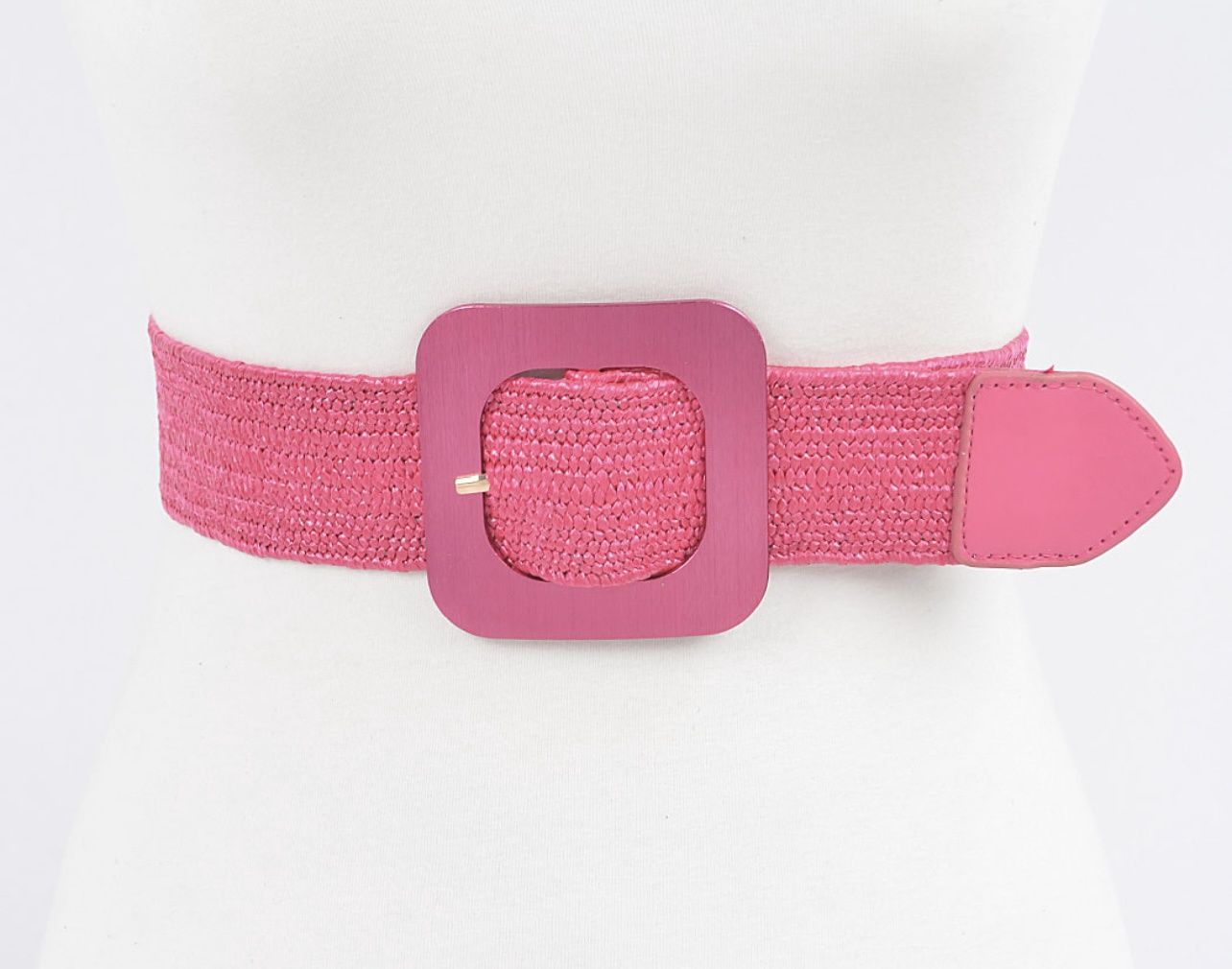Faux Straw Square Metal Buckle Belt display picture 2