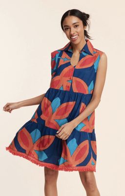 Cadenza Navy Abstract Resort Dress