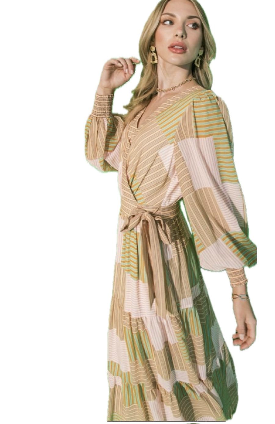 Patch Work Printed Midi Dress