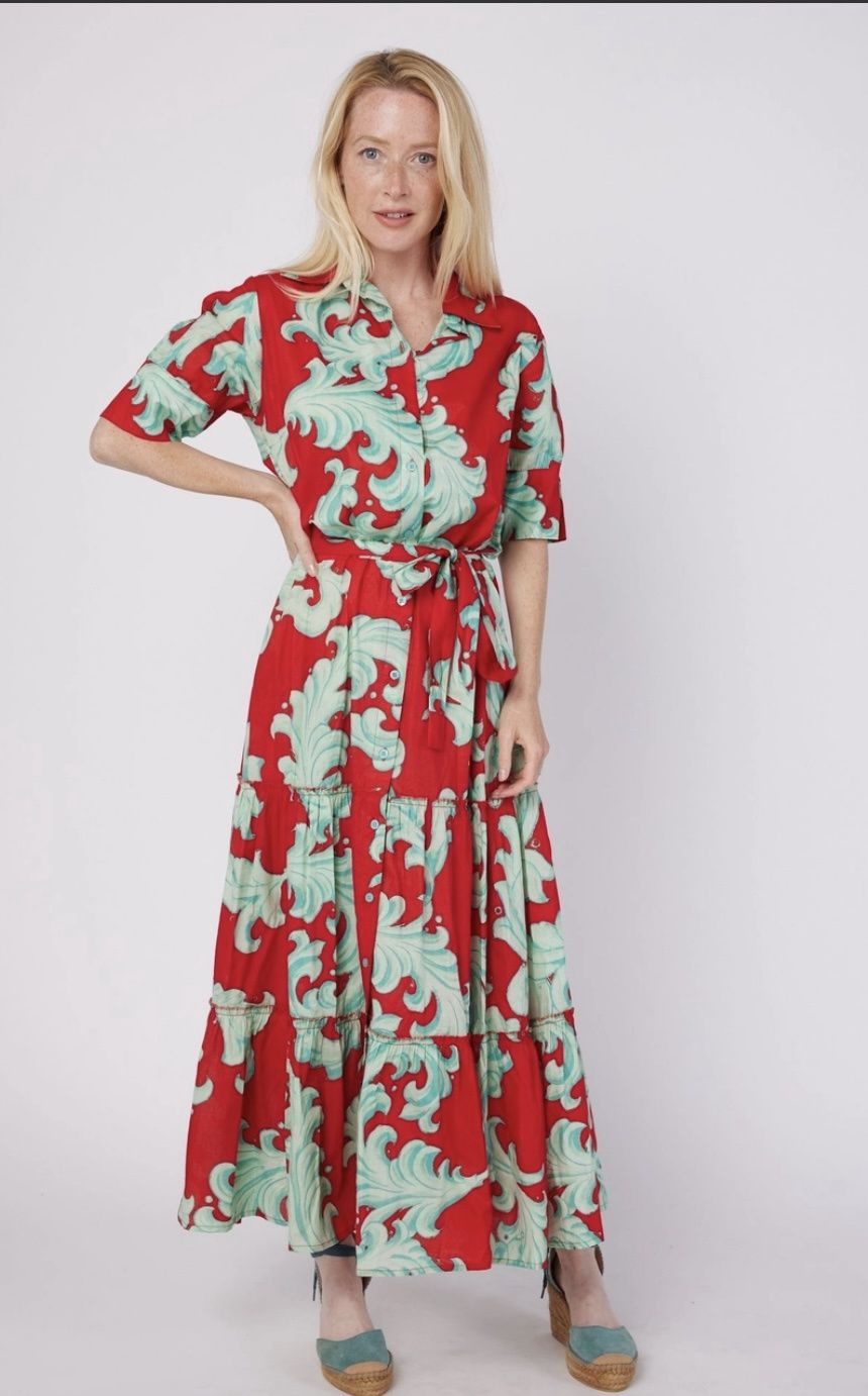 Alice Botton Down Maxi Dress Mint Red