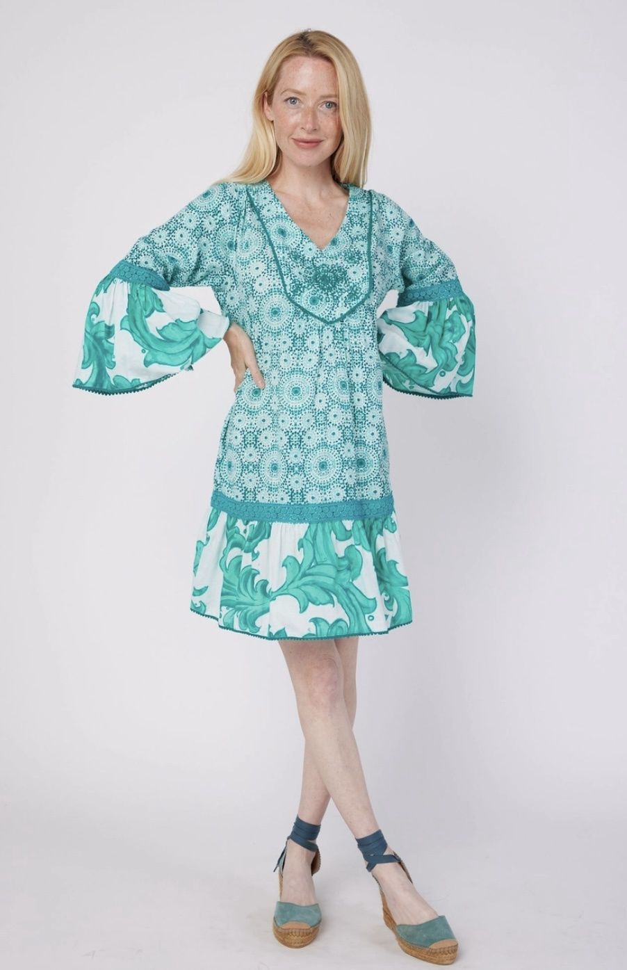 Illaria Dress Aqua Green White
