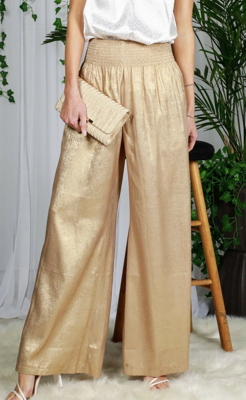 Gold High-Rise Smocking Band Pants