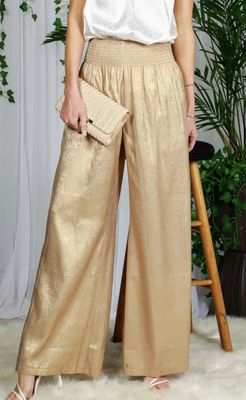 Gold High-Rise Smocking Band Pants