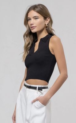 Collared Sleeveless Knit Crop Top