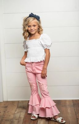 Kids Light Pink Double Ruffle Jeans