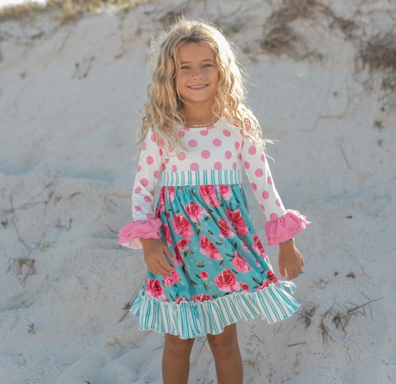 Kids Pink &amp; Teal Polka Dott Dress