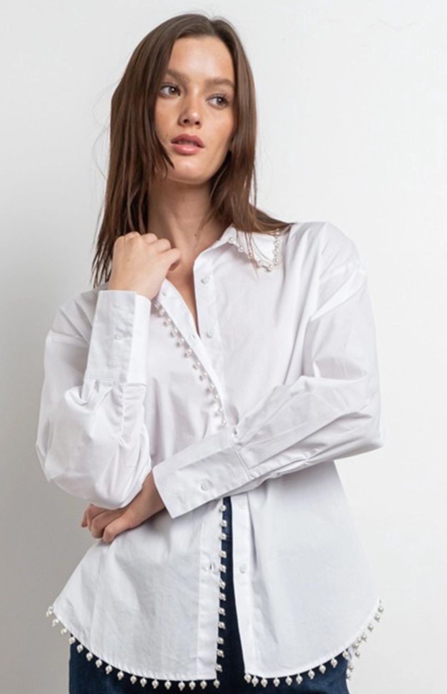 Pearl Embellished Botton Up Shirt