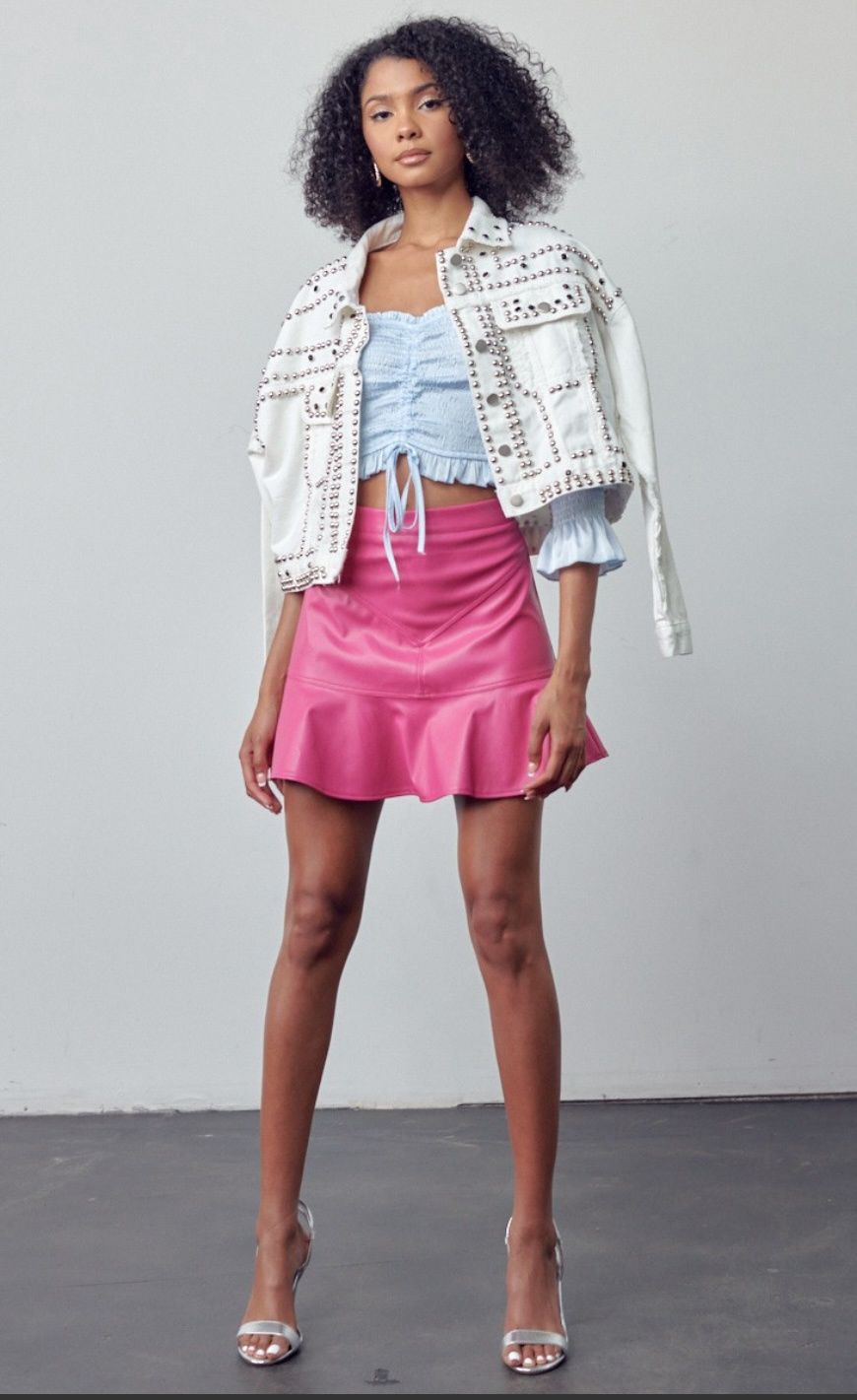 Studded Botton Down Oversized Denim Jacket