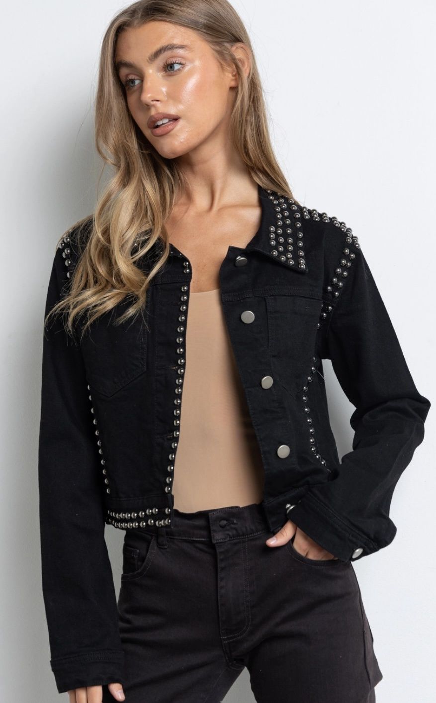 Studded Little Black Denim Jacket