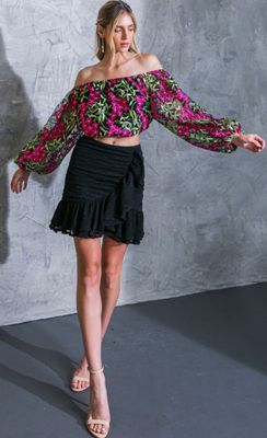 Black Textured Mini Skirt