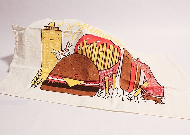 Tea Towel:&quot;Hot Dog &amp; Hamburger&quot;- Claire Manning Illustration &amp; Design