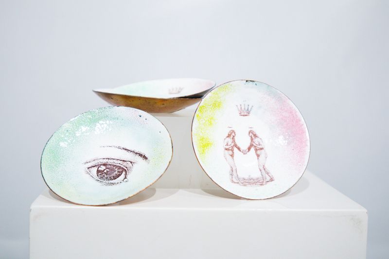 Copper Enamel Dishes, Kelly Draper