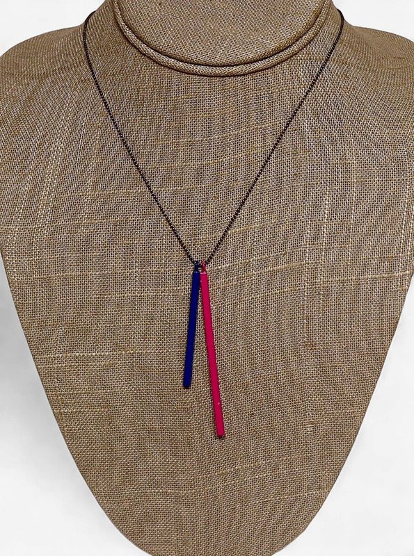Pink + Blue Powder Coated bars Necklace, Kelly Miller