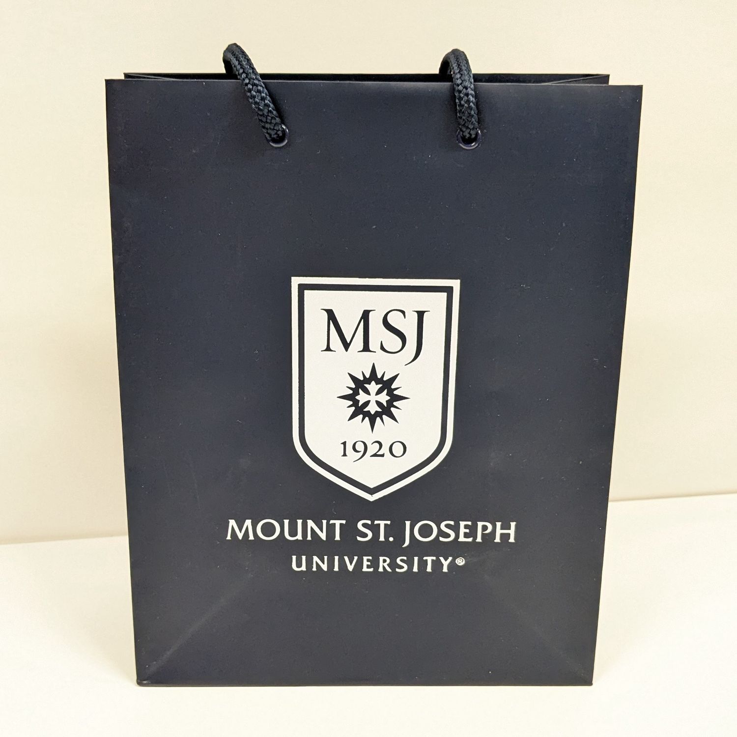 Gift Bag Navy Mount St. Joseph University Crest 8&quot;x5&quot;x10&quot;