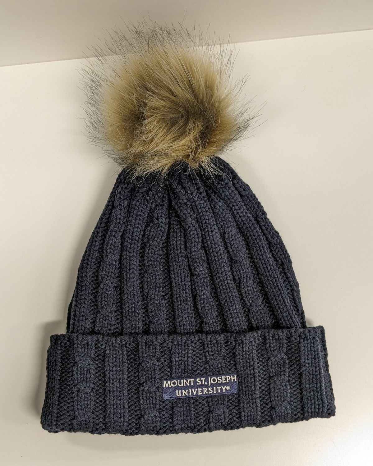 Knit Hat Beanie with Faux Fur Pom