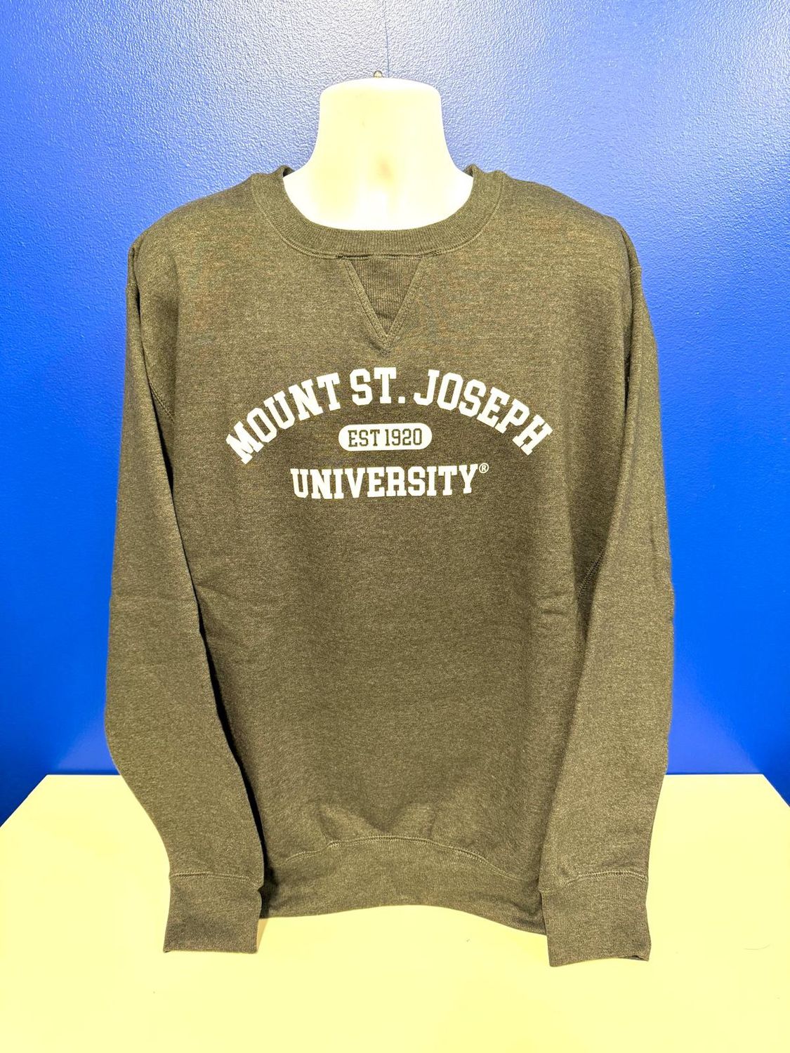 Carson Crewneck Heather Charcoal Mount St. Joseph University Est 1920