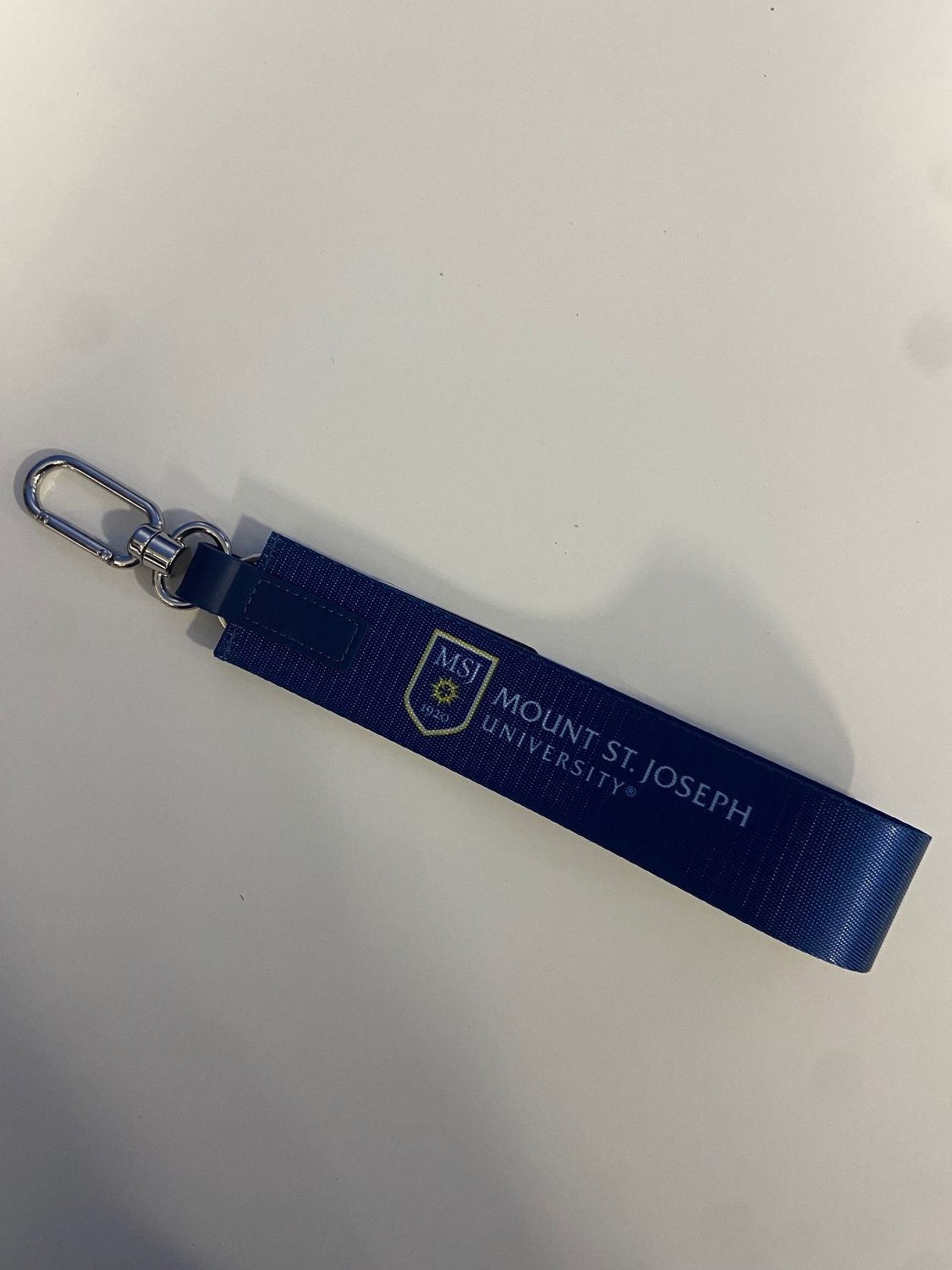Oversized Strap Key Chain Navy Mount St. Joseph University Shield Logo