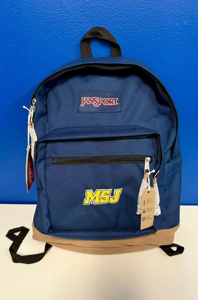 Jansport Backpack Navy MSJ Sport Logo Leather Bottom