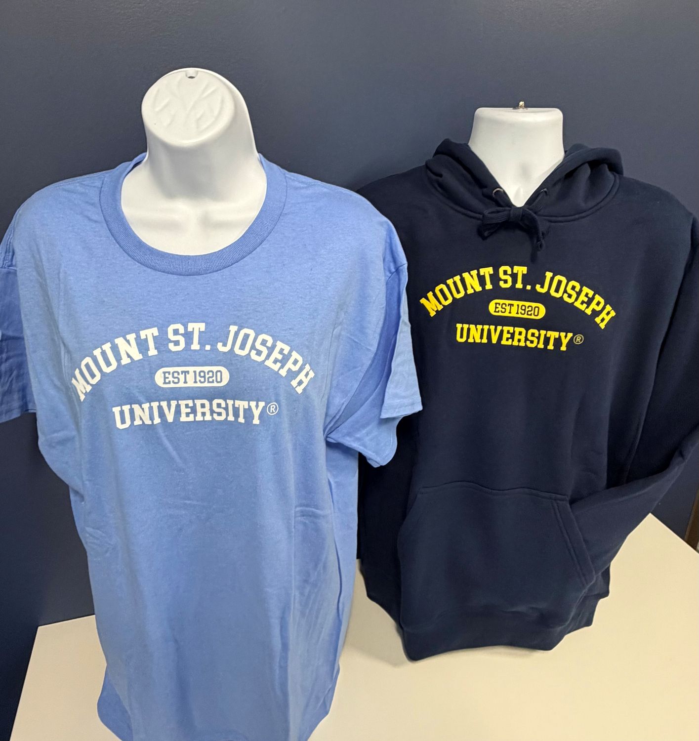 Combo Set - Navy Hoodie and Carolina Blue T-Shirt - Mount St. Joseph University EST 1920