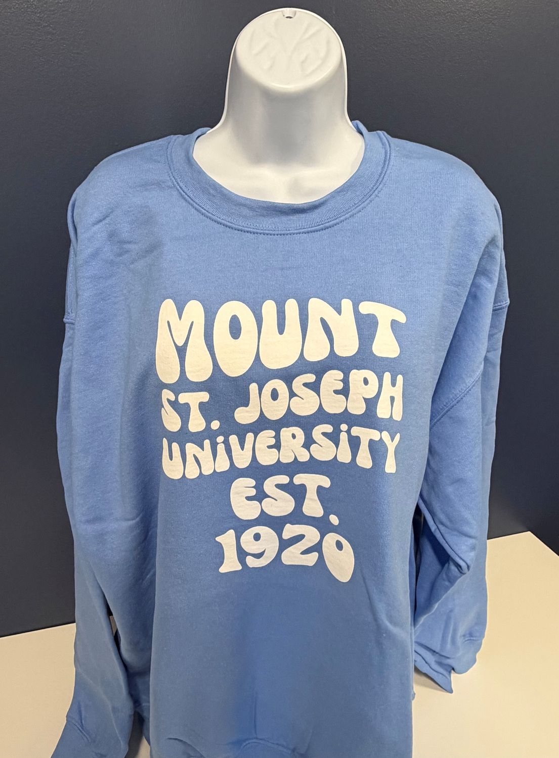 Groovy Carolina Blue Crew Neck Mount St. Joseph University EST 1920