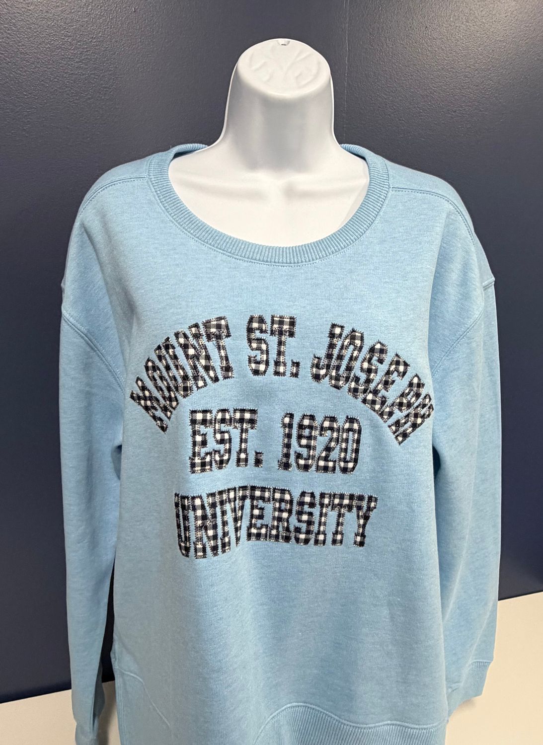 Campdavid Crew Neck Sky Heather Gingham Mount St. Joseph University EST 1920