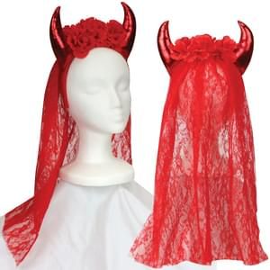 Devil Headband With Lace Veil
