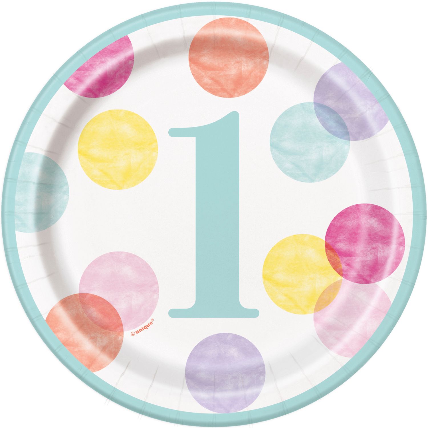 1st Birthday Pink Dots  7&quot; Dessert Plates 8ct