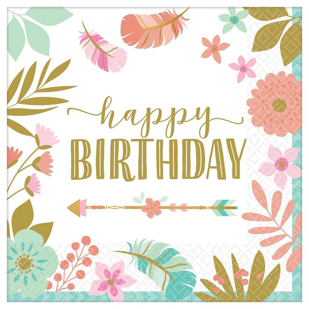 Boho Birthday Girl HBD Luncheon Napkins 16ct