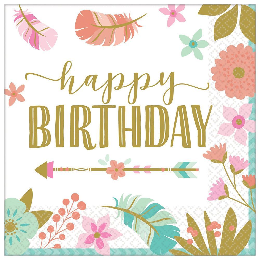 Boho Birthday Girl Beverage Napkins 16ct