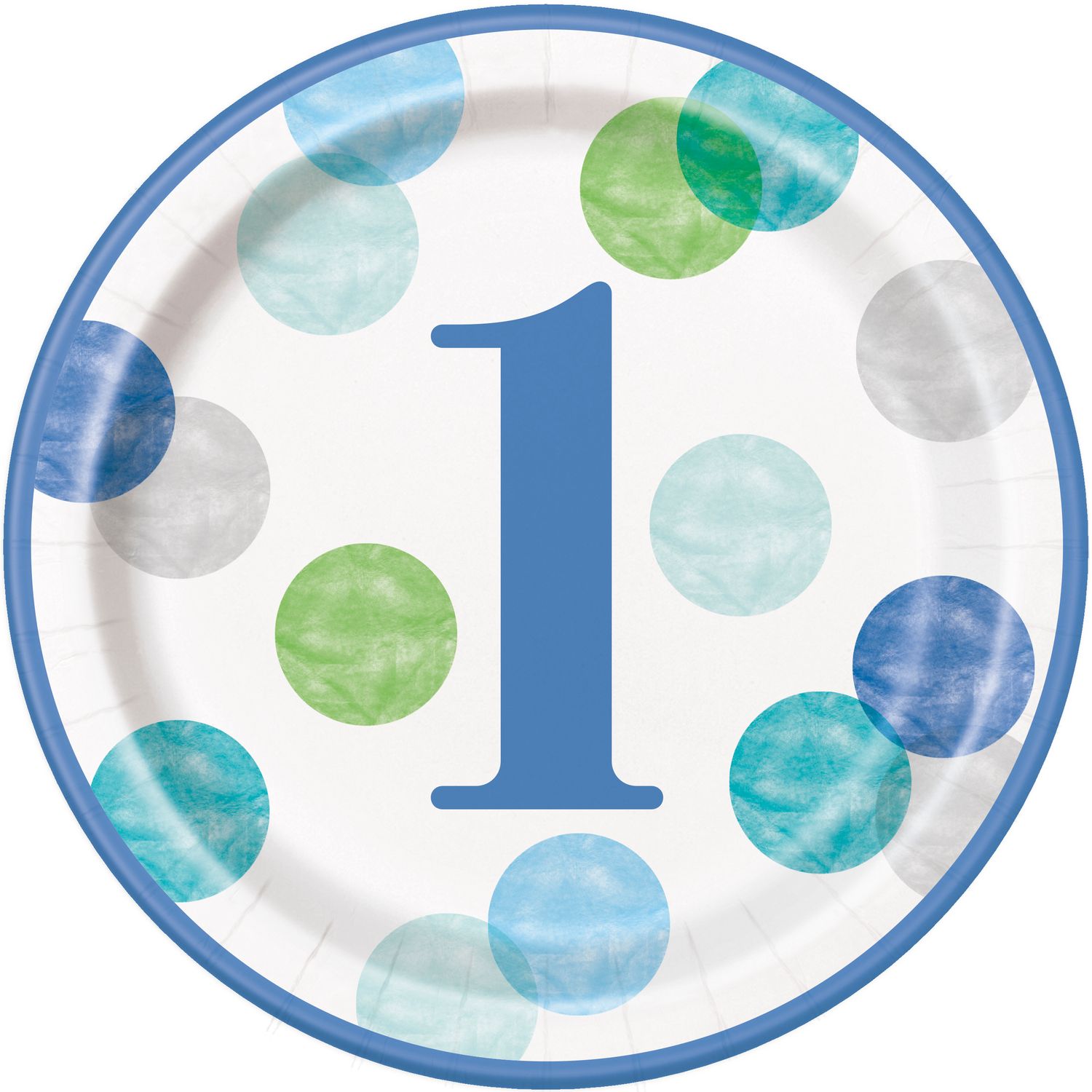 1st Birthday Blue Dots 9&quot; Luncheon Plates 8ct