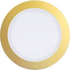 9&quot; Gold Rim Plastic Plates - 10ct