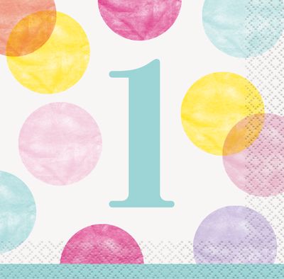 1st Birthday Pink Dots  Beverage Napkins 16ct