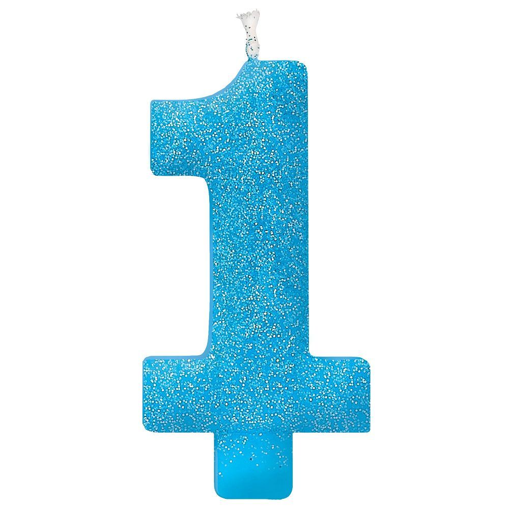 #1 Birthday Glitter Blue Candle