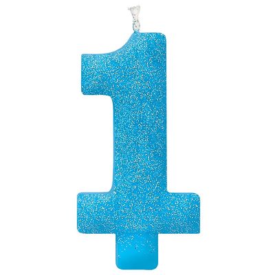 #1 Birthday Glitter Blue Candle