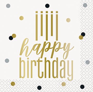 Metallic Happy Birthday - Beverage Napkins 16ct