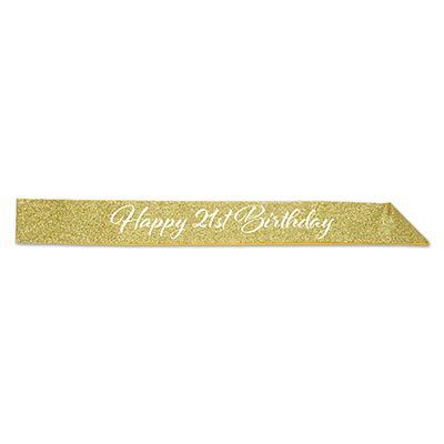 Happy 21st - Gold Glittered Sash