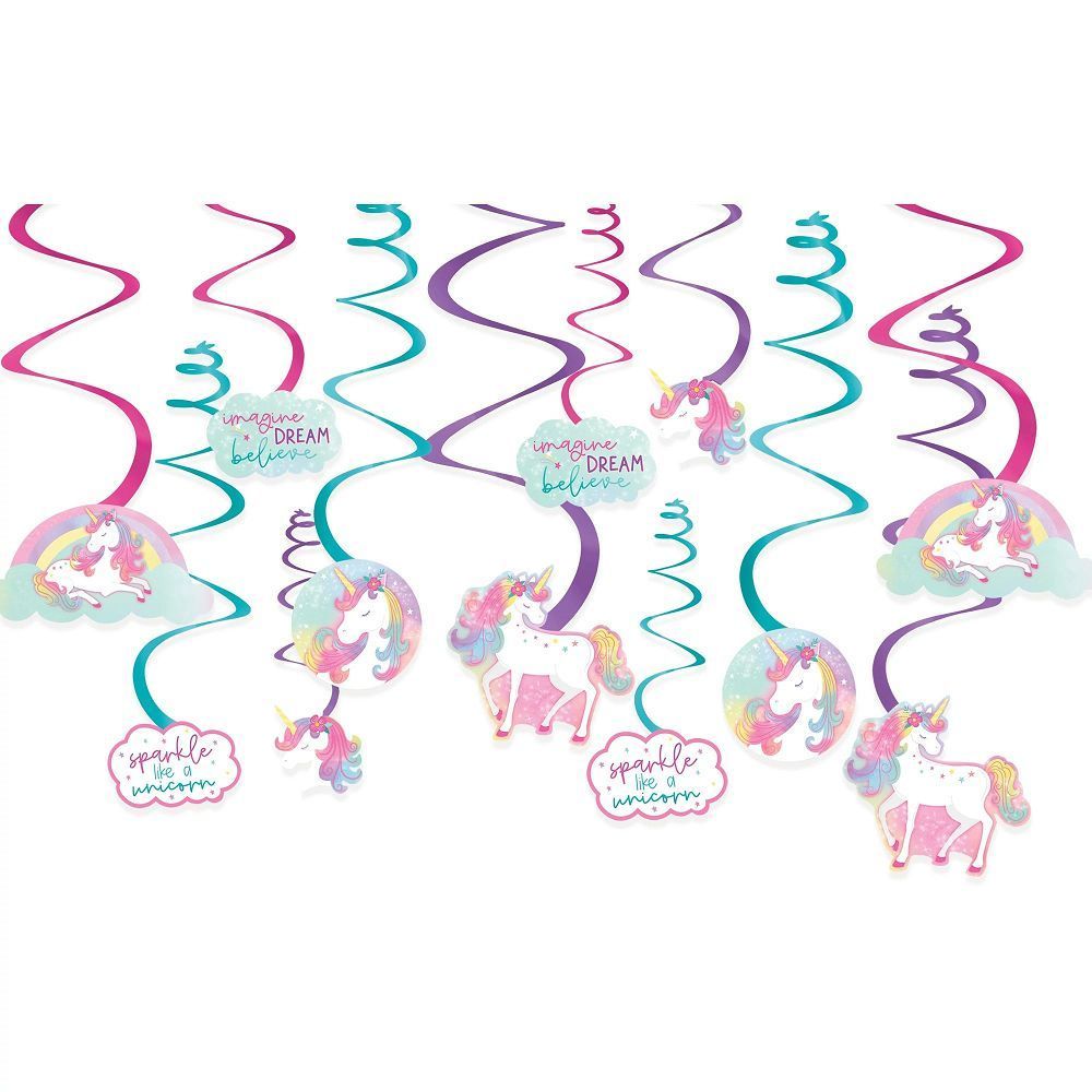 Enchanted Unicorn Hanging Swirl Decorations 12ct
