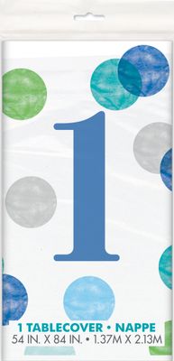 1st Birthday Blue Dots Rect. Plastic Tablecover 54&quot; X 84&quot;