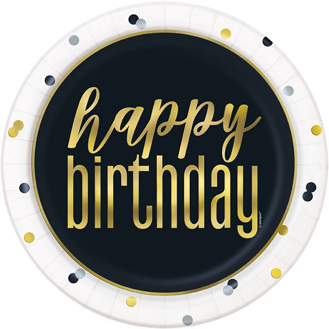 Metallic Happy Birthday - 9&quot; Plates 8ct
