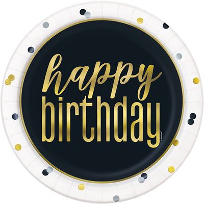 Metallic Happy Birthday - 9&quot; Plates 8ct