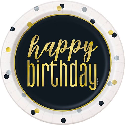 Metallic Happy Birthday - 7&quot; Plates 8ct