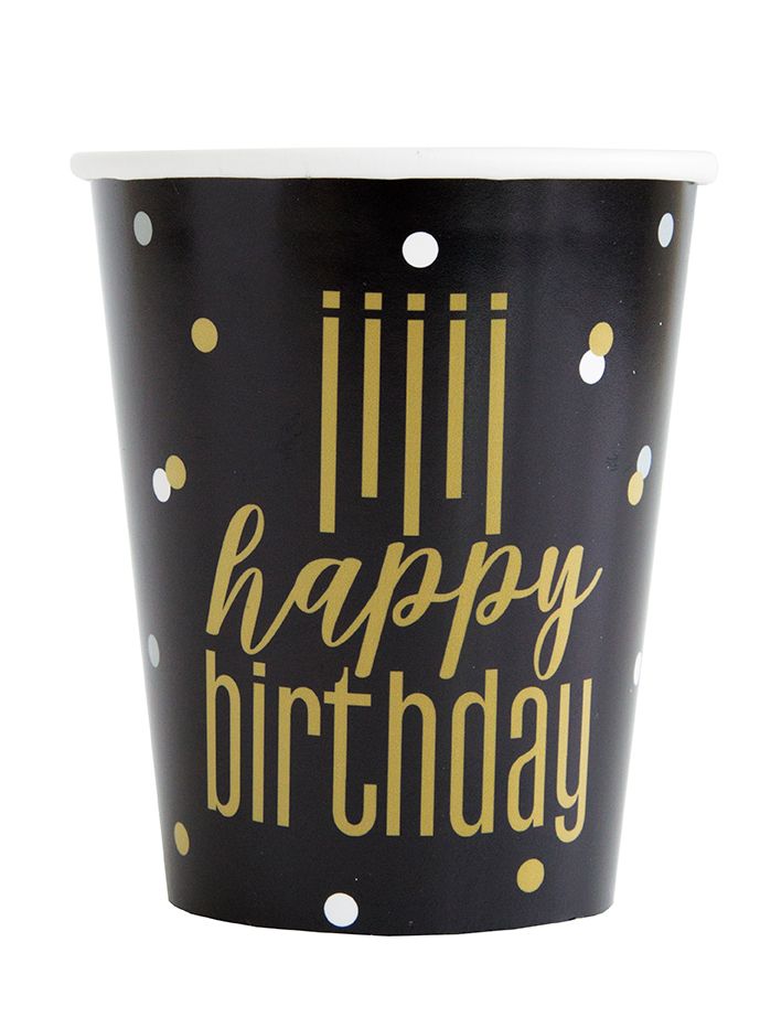Metallic Happy Birthday - 9oz Cups 8ct