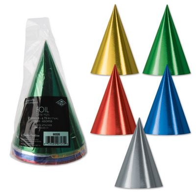 Foil Cone Hats - Assorted 8ct