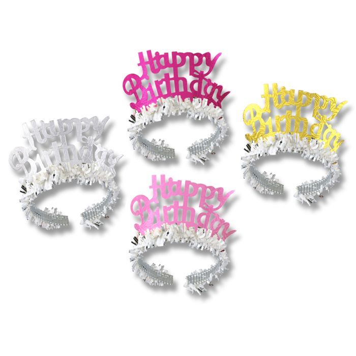 Happy Birthday Tiara w/Fringe - Assorted