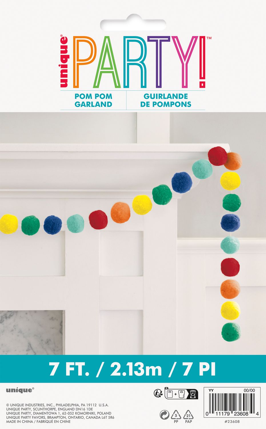 Rainbow Felt Pom Garland 7ft